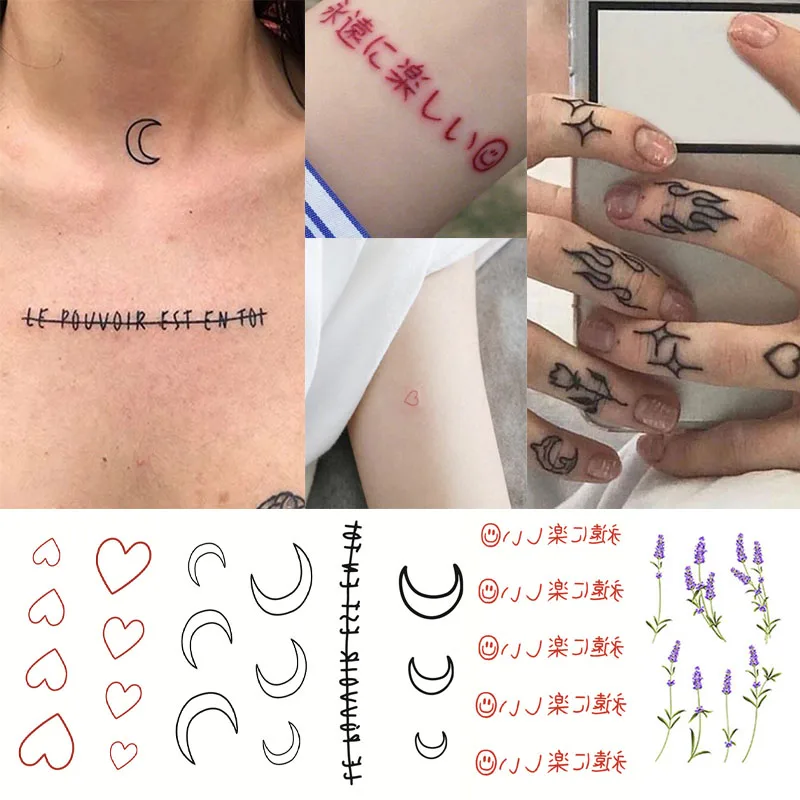 Temporär Tattoo Aufkleber Red Nette Herz Mond Sonne Blume Tier Wasserdichte Art Wasser Transfer Gefälschte Tatoo Flash Tatto für Männer frauen