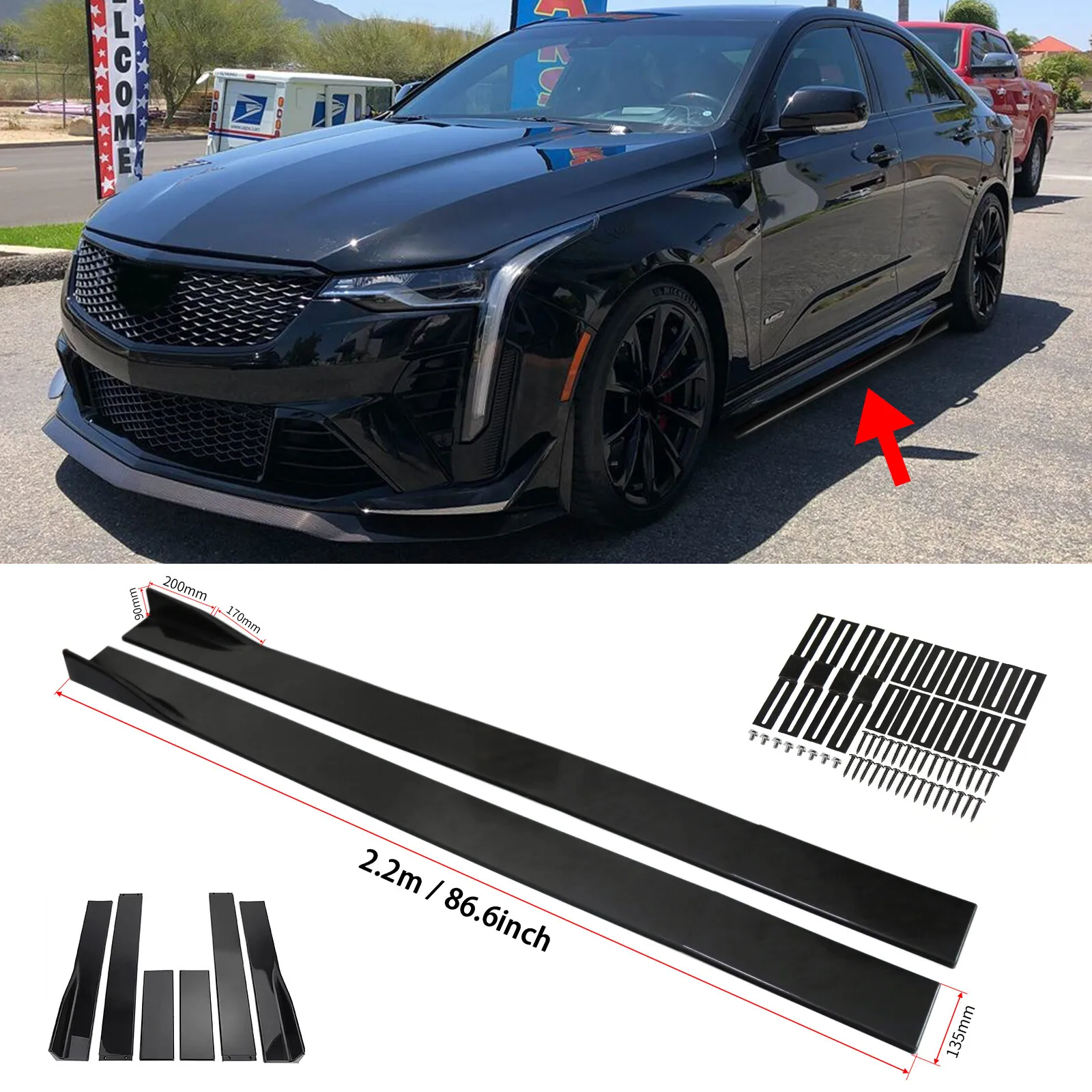 

86.6" Side Skirts Extension Splitter Rocker Panels Glossy For Cadillac CT4 CT5