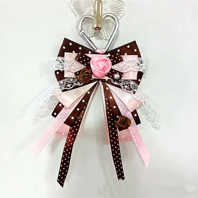 New Gentle Pink Brown Lolita Badge Decoration Exquisite Lace Rose Polka Dot Ribbon ita-Bag DIY Decoration Pendant Friend Gift