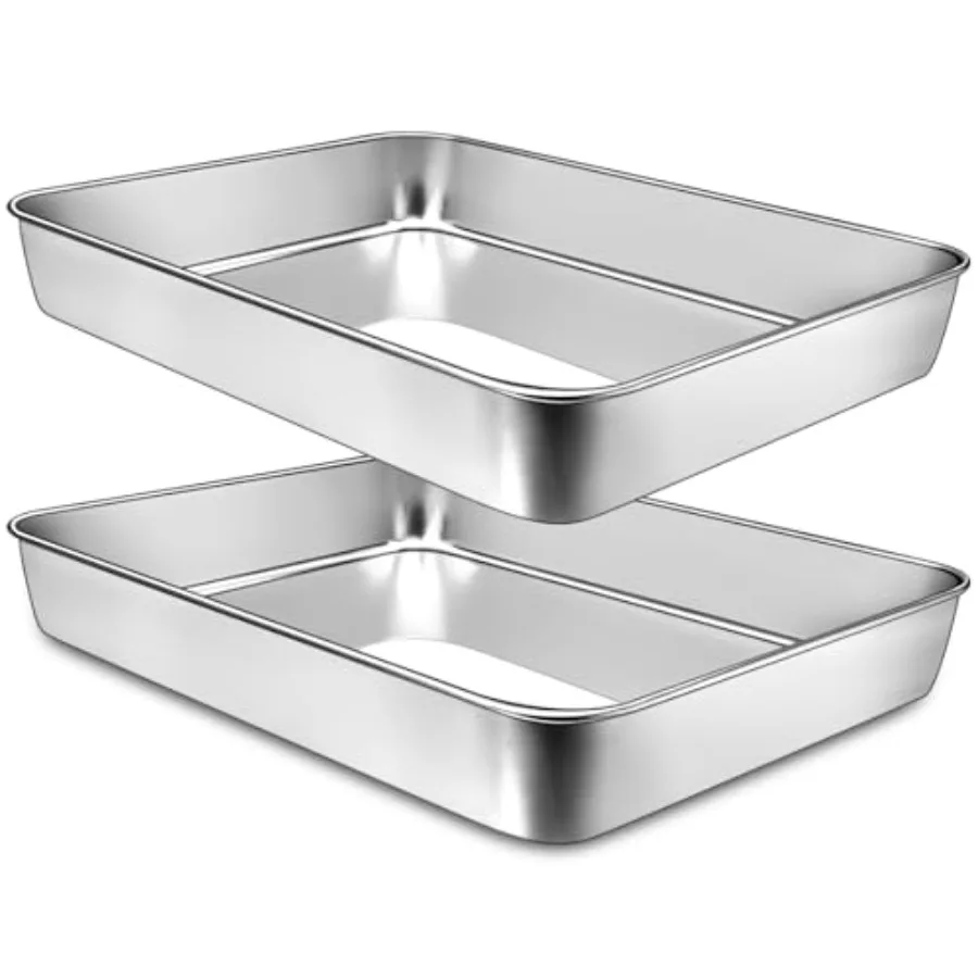 

12 Inch Rectangular Cake Pan Set of 2 Stainless Steel Deep Baking Pan for Lasag Brownies Casseroles Metal Cookie Tray Fits in T