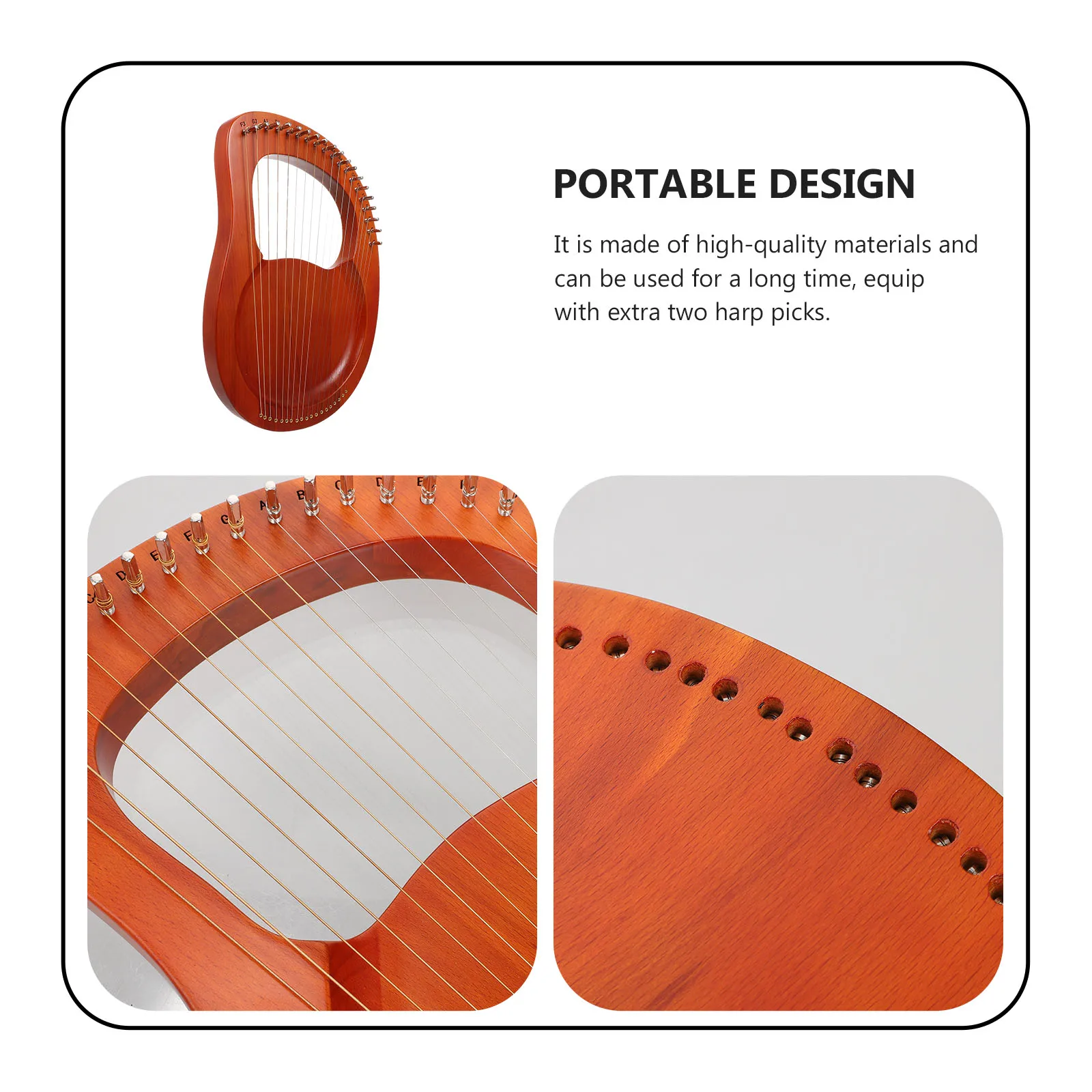 

1 set 1 Set 19 String Wood Lyre Harp Portable Delicate Design Melodious Sound Relaxing Instrument Extra Strings Wood Body String
