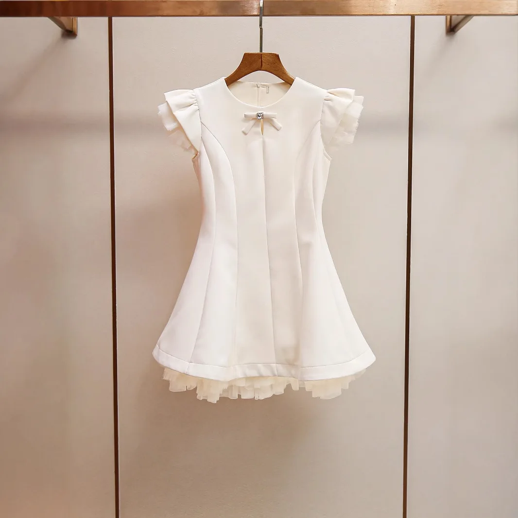 

Изысканное летнее платье с сетчатыми вставками и пышной юбкой, новинка, женское, для офиса, со средней талией, с коротким рукавом