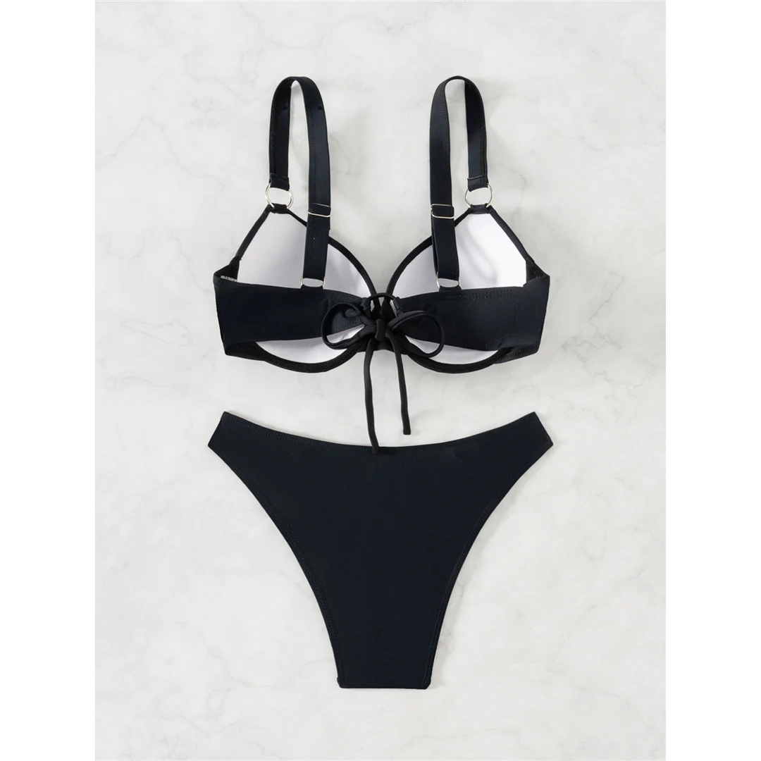 BH mit Bügel, hoch geschnittener, brasilianischer Bikini, Damen-Badebekleidung, zweiteiliger Bikini-Set, Badeanzug, Badebekleidung, Schwimmbekleidung V6418 – Detail 9
