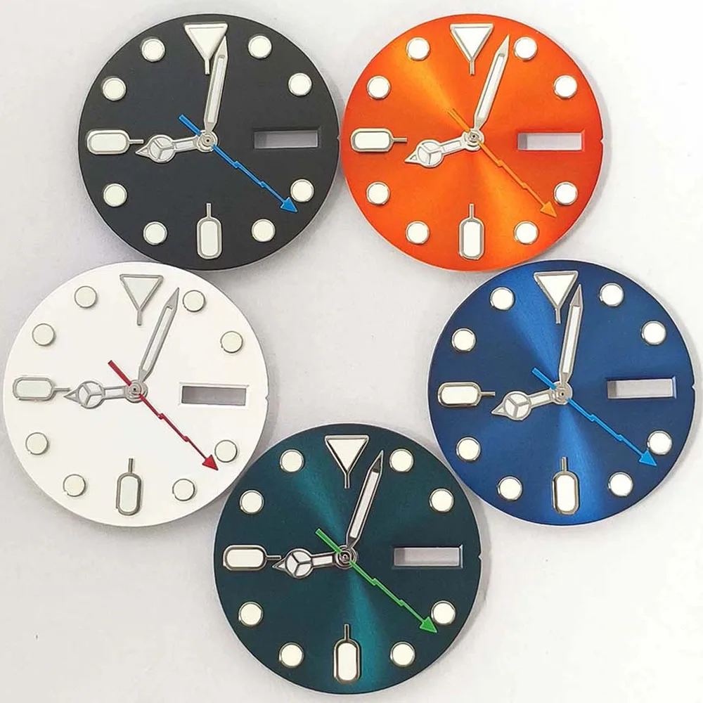 

NH36 Dial 28.5mm, Green Luminous Watch Dial With Watch Hands for NH36 Movement Sunburst Dual Calendar Watch Faces + Pointer