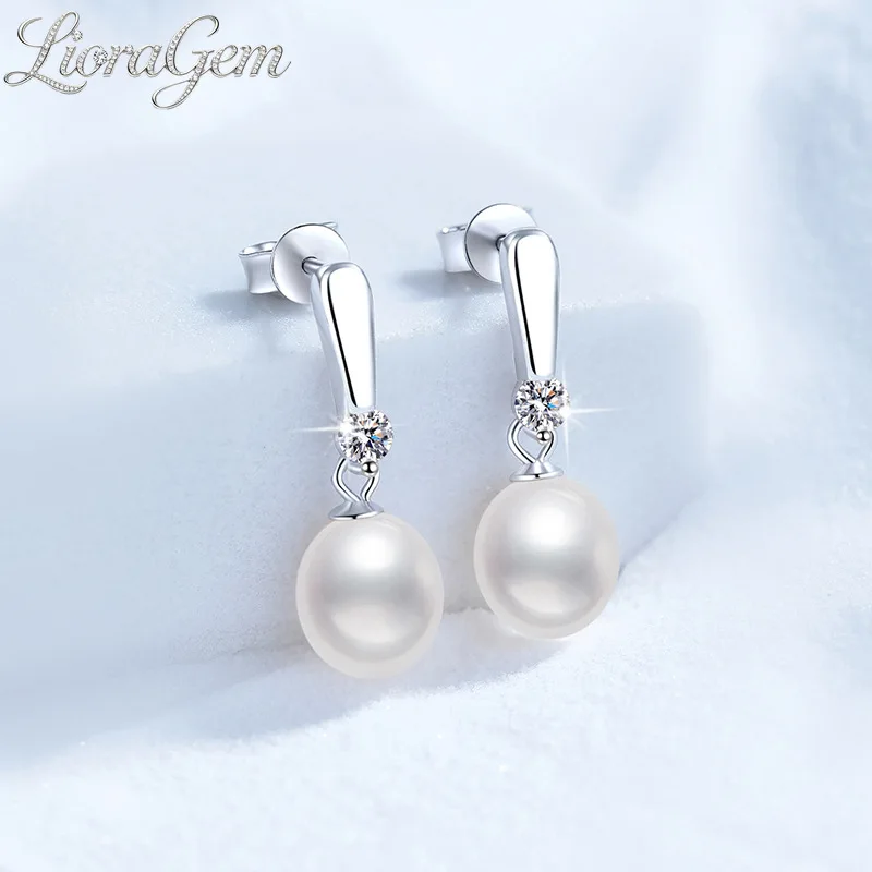 LioraGem Moissanite and 9mm Natural Freshwater Pearl Earrings, Elegant and Sophisticated Earrings for Women Platinum PT950 Stamp