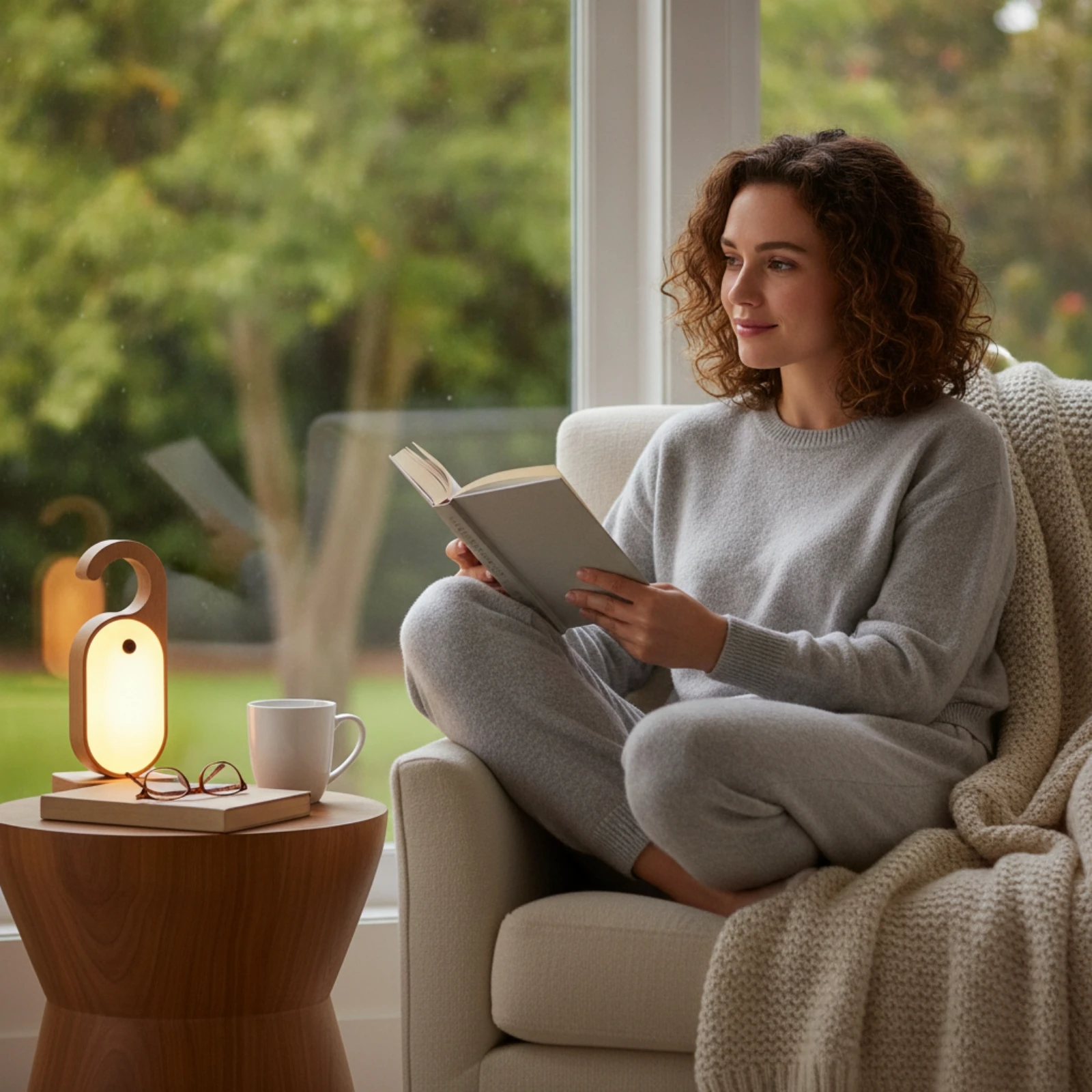 Wooden Night Light Battery Operated Night Light with Hook Lamp USB Powered Energy Saving for Bedroom, Entryway