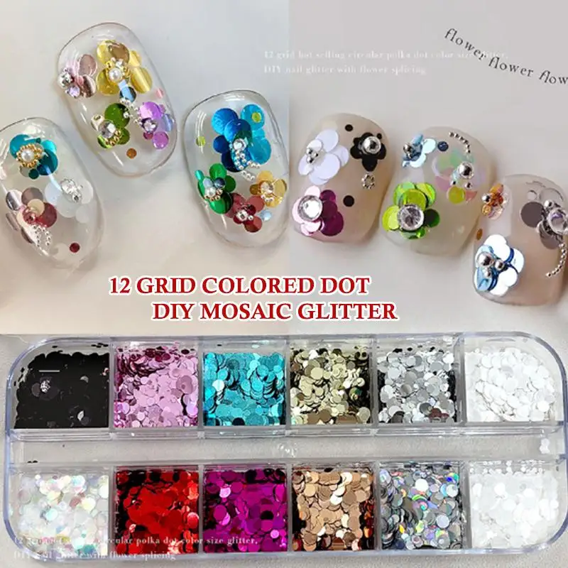 #New.12Grids Nail Sequins Set Mini Circular Spliced Flower Glitter Flakes for Gel Polish Rhinestones Festival Nail Decor Hot