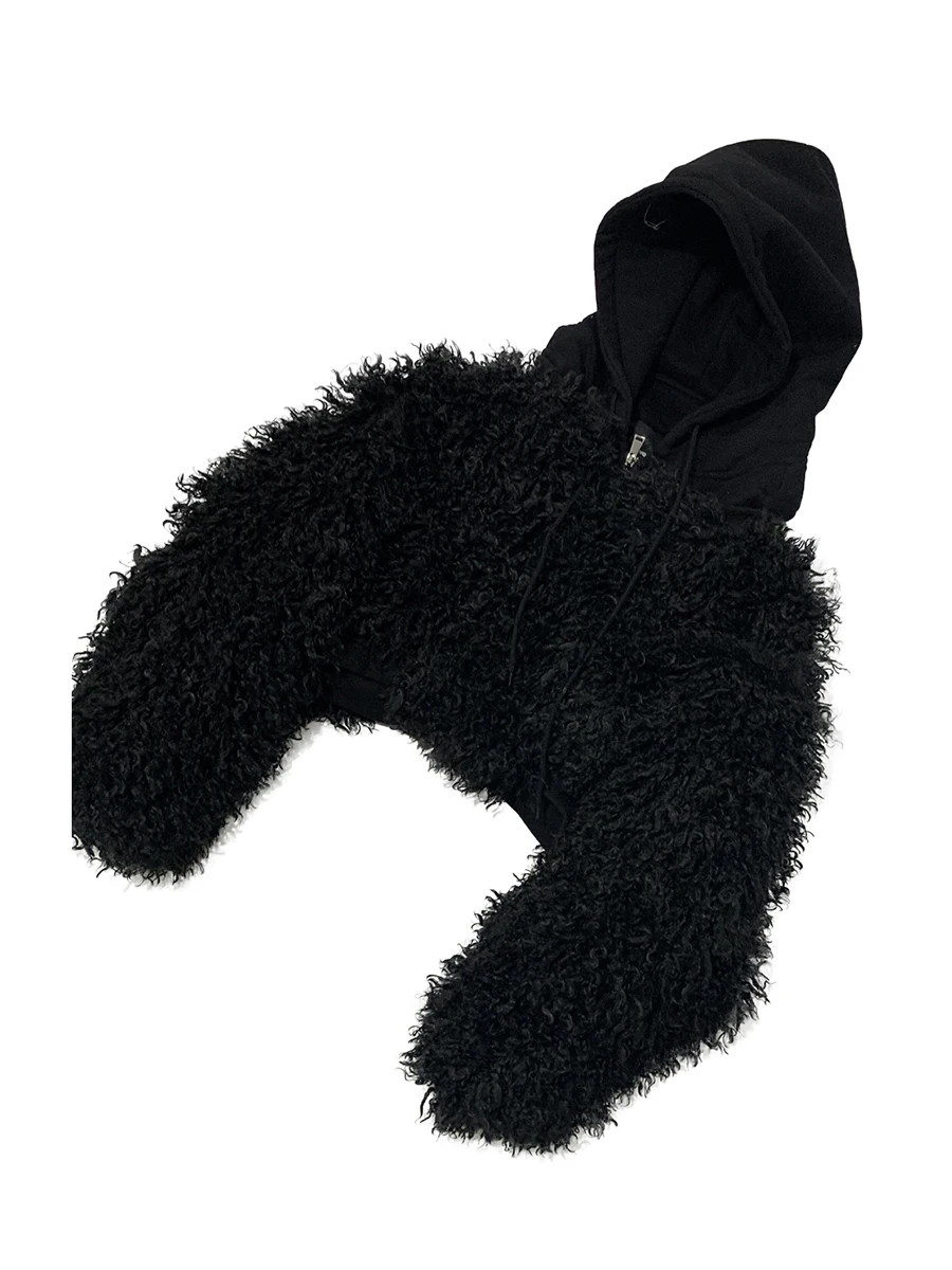 

Autumn Winter Oversized Warm Soft Black Faux Fur Coat Women with Hood Fashion Fake 2 Piece Clothes Fluffy Jacket Streetwear 2025
