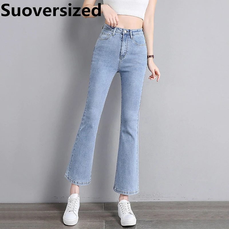 

Fashion High Waist Flare Jeans Vintage Washed Slim Vaqueros Stretch Women's Bell-bottoms Korean Streetwear Denim Pantalones