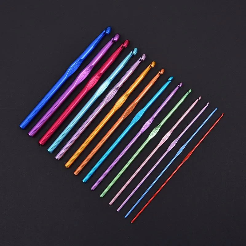 14PCs Colorful Alumina Single-Head Crochet Knitting Tool Sweater Needle Weaving Hook Needle Set