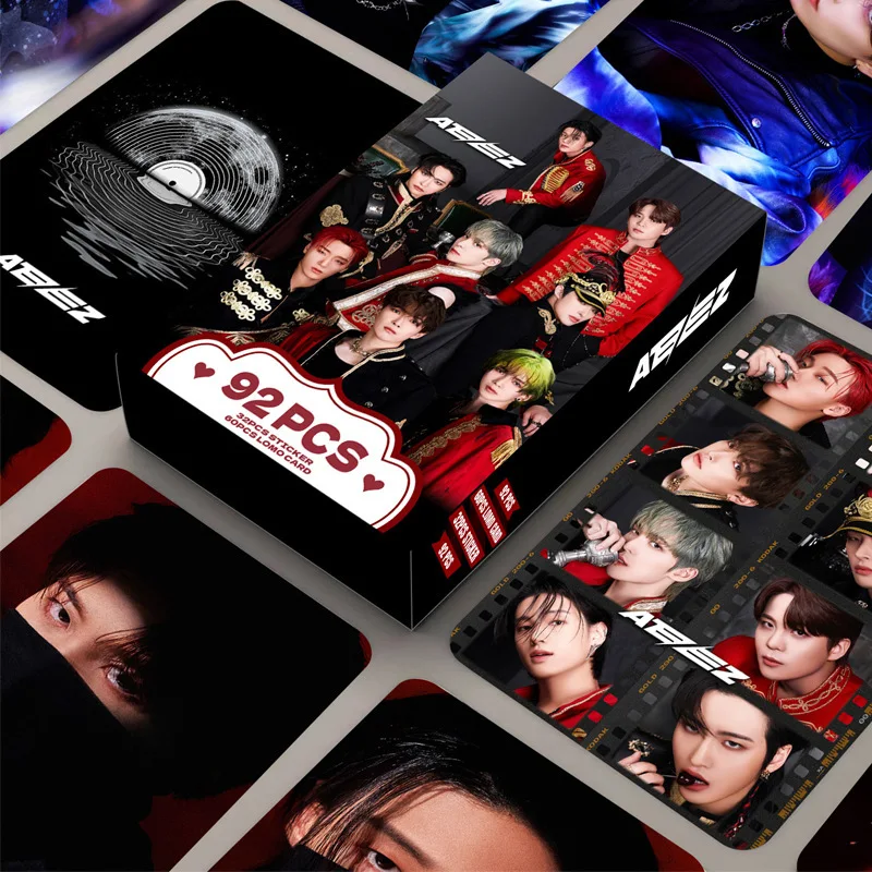 

92pcs/set KPOP ATEEZ Lomo Cards Photo Stickers HD Double Sided High Quality Photocard YEOSANG JongHo Yunho San Fans Gift