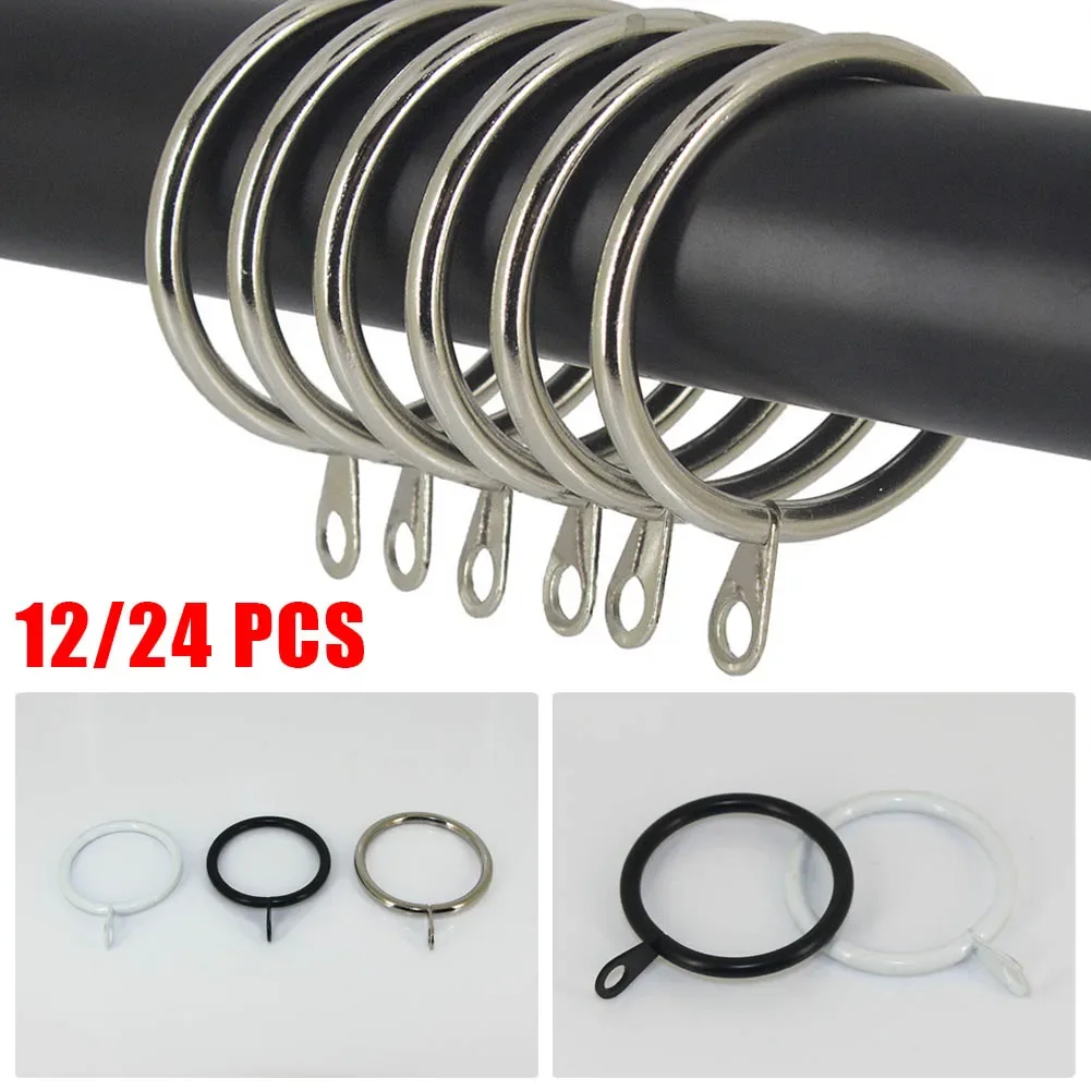 ~12/24pcs Metal Curtain 1Rings Hanging Hooks For Curtains Rods 1Pole Voile Heavy Duty 1Rings Fit Up To 25 TO 37 Mm Curtain Rods