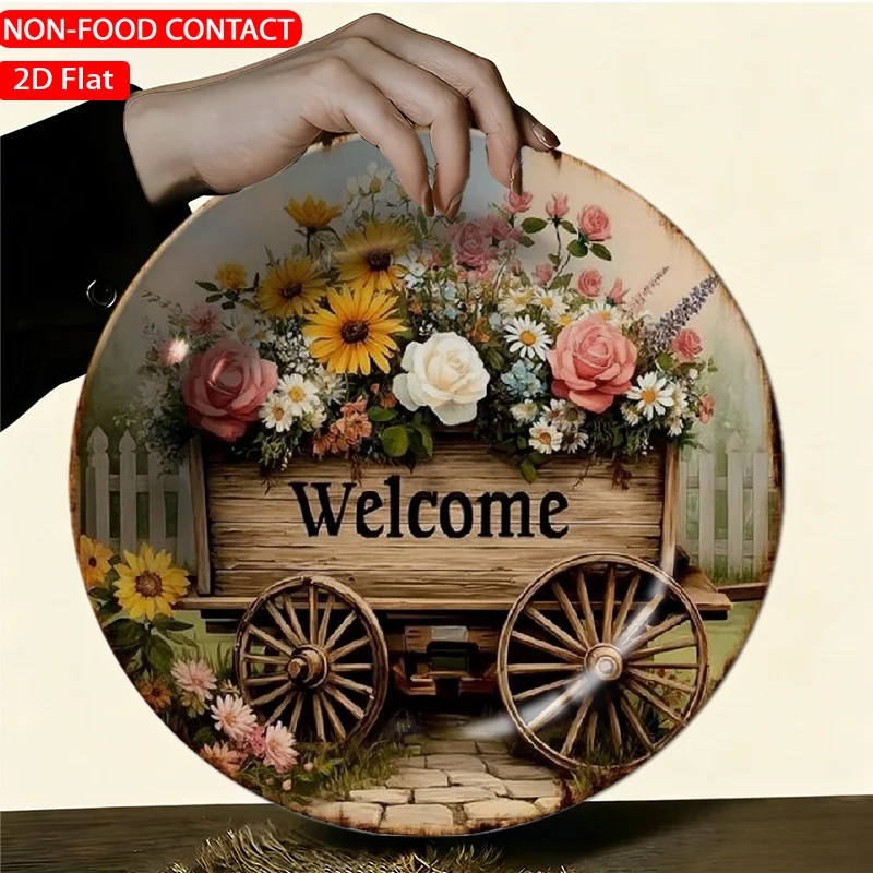 1pc Elegant Ceramic Decorative Plate - Rustic Farmhouse Flower Cart Plate with Multi-Color Suitable for Home Desk, Shelf,
