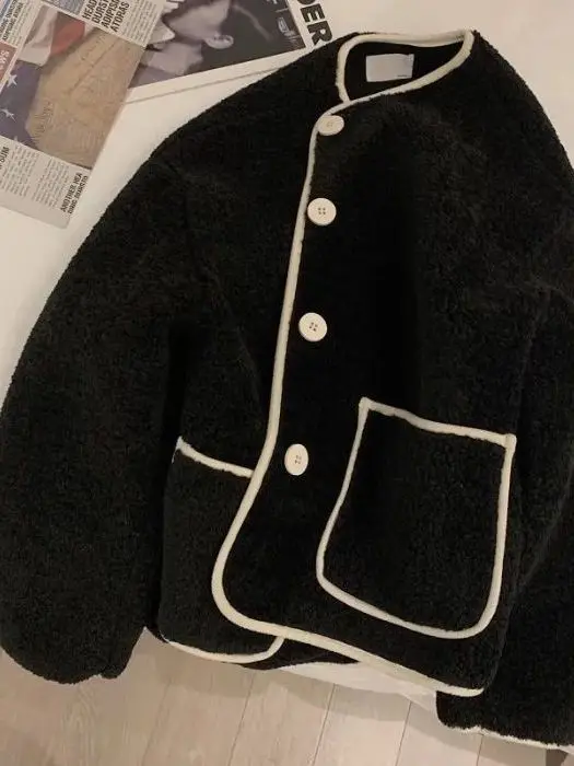 Ladies Thickened Soft Lamb Fur Jacket Autumn Winter Outerwear Comfortable Lazy Style Short Coat Warm Polyester Fiber Neutral