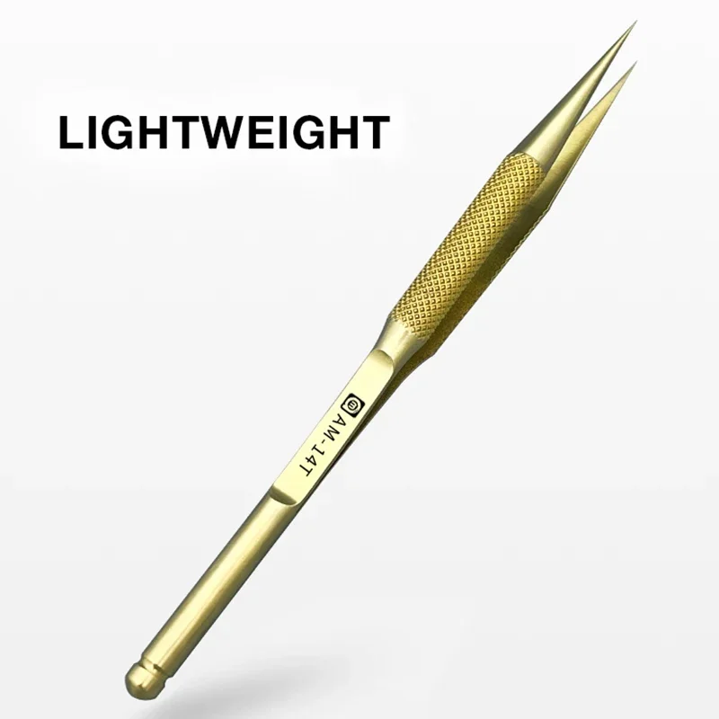 AMAOE AM-14T/14U Titanium Alloy Precision Tweezers Non-Magnetic Curved/Straight 0.1mm Tip Tweezers Mobile Phone Clip Jump Wire