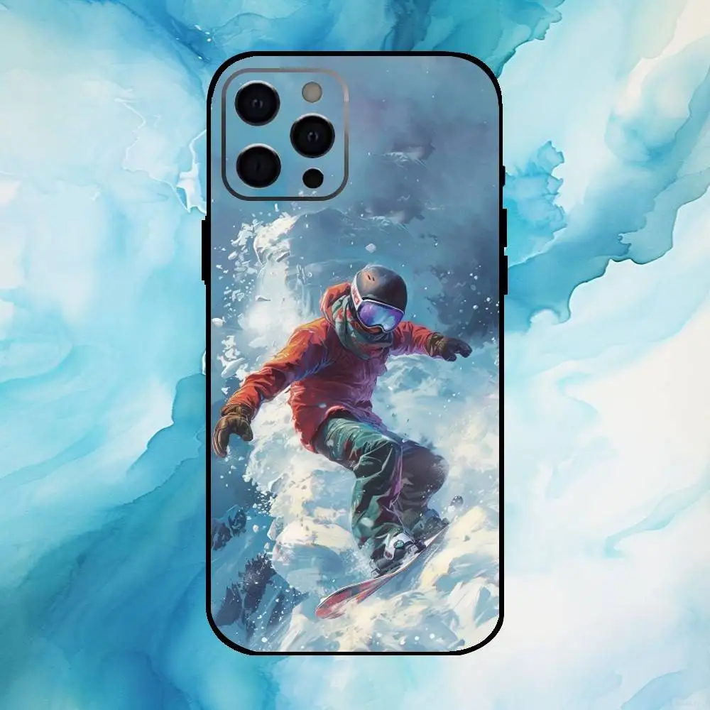 Skiën Sneeuw Snowboard Ski Telefoonhoesje Voor iPhone17,16,15,14,13,12,11 Plus, Pro Max Zachte Zwarte Cover