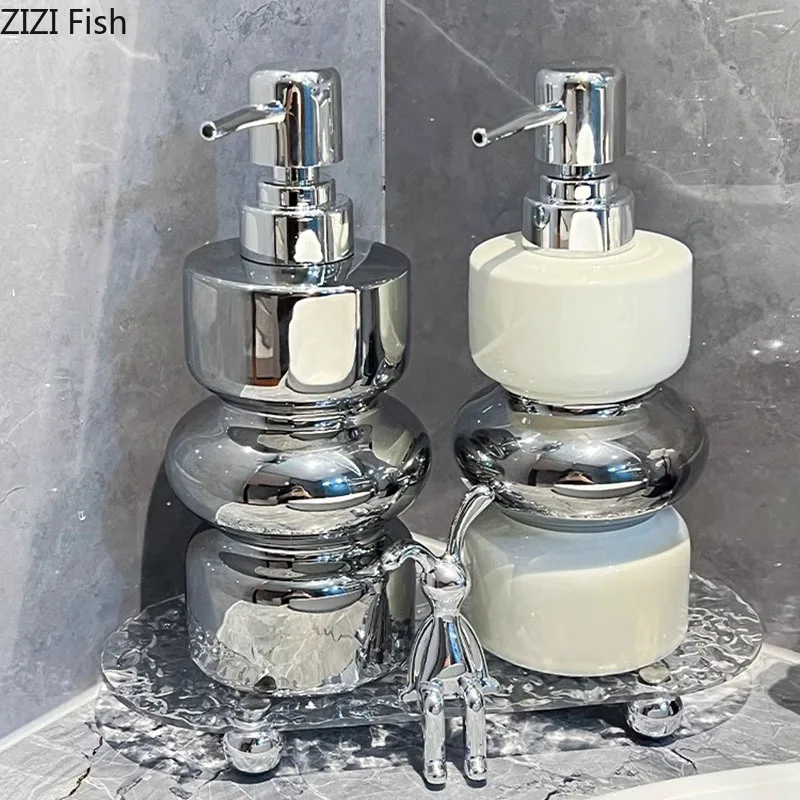 Silver-plated Ceramic Hand Soap Dispenser Hotel Hand Soap Bottle Bathroom Lotion Bottle Soap Pump Home Bathroom Accessories