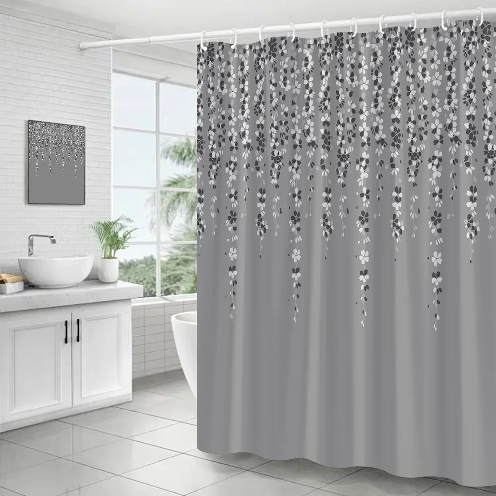 Tende da doccia floreali oro grigio piante di vite fiori moderno e minimalista tessuto in poliestere decorazione del bagno tenda da bagno con ganci