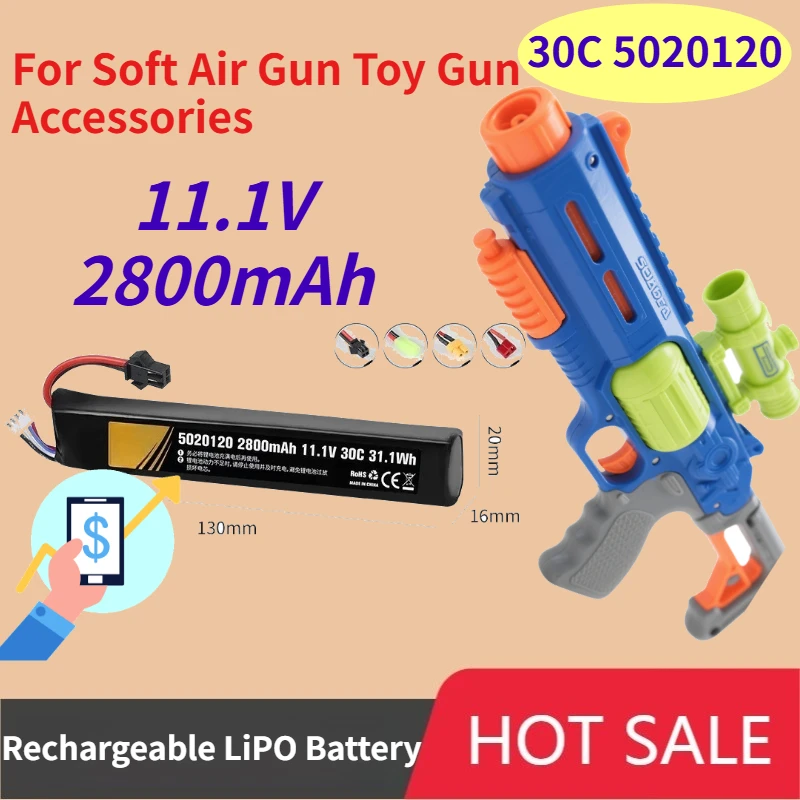 

11.1V 2800mAh Rechargeable LiPO Battery for Soft Air Gun Toy Gun Accessories 30C 5020120 11.1v polymer lithium Batteries