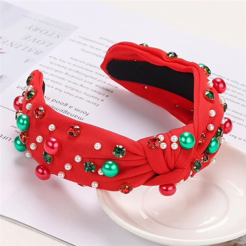 ASDS-Women حجر الراين مزين هيرباند اللؤلؤ معقود عقال أنيقة واسعة أعلى عقدة Headbands أغطية الرأس اللؤلؤ معقود Headb