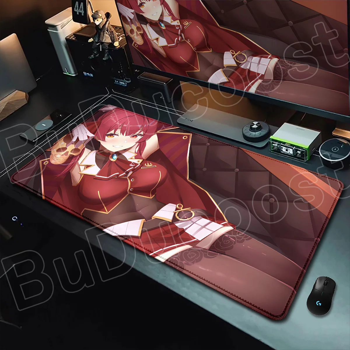 PC Kawaii Girl Hololive Houshou Marine Desktop-Mauspad, rutschfeste Computer-Gaming-Tastaturmatte, 900 x 400 mm, Kantenschutz, Büroteppich – Detail 1