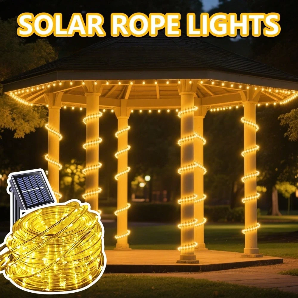 Solar Rope Lights, LED Solar String Lights, 8 Modes Waterproof Solar Powered Outdoor Light, Flexible Clear Tube Light For Garden Backyard Patio Deck Pool Tree Decor