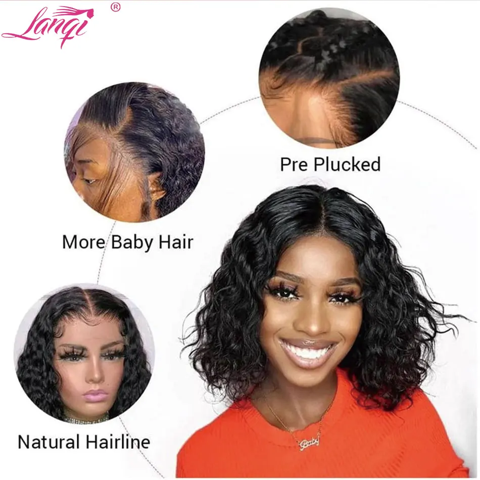 Water Wave Wig Bob Hair Wig Human Hair Lace Frontal Wig For Women Remy Transparent Lace Front Wig Brazilian Colored Bob Wigs