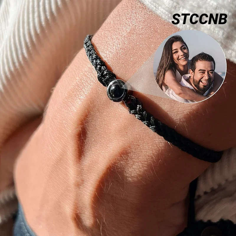 New Personalized Circular Photo Projection Hand-Woven Bracelet Couple Custom Jewelry To Commemorate Valentine's Day Family Gift