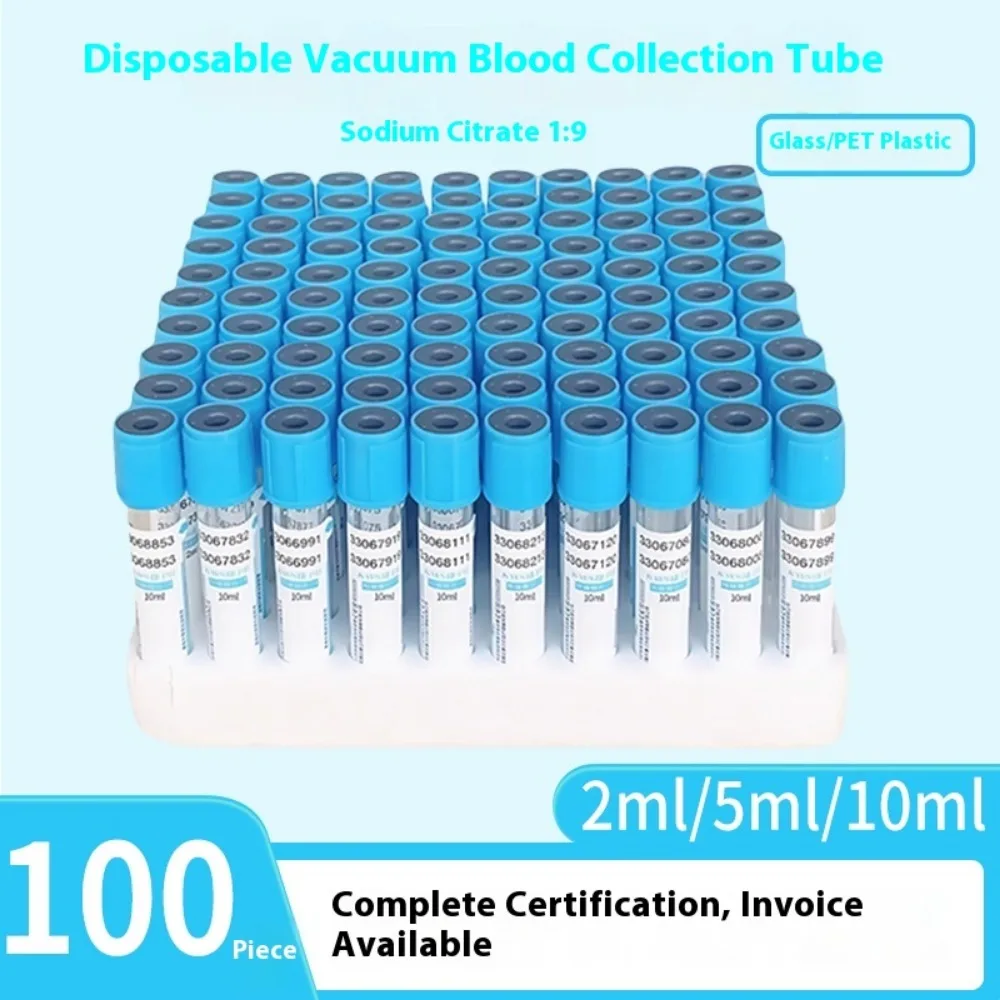 Disposable Sodium Citrate 1：9 Sterile Vacuum Blood Collection Tube 10ml/5ml/2ml Veterinary 100pcs Plastic Sampling Tube
