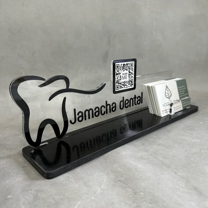 

Dentist Business Card Holder with Qr Code Sign Personalized Dentist Gift Dental Office Decor Social Media Sign for Dentist