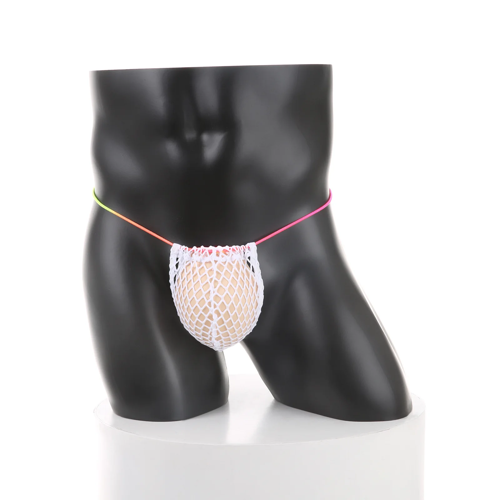 

Men's Sexy Fishing Net Thong Colorful Strap Low Waist Breathable Slim Bikini T-pants Solid Color Erotic Adult Male Underwear New