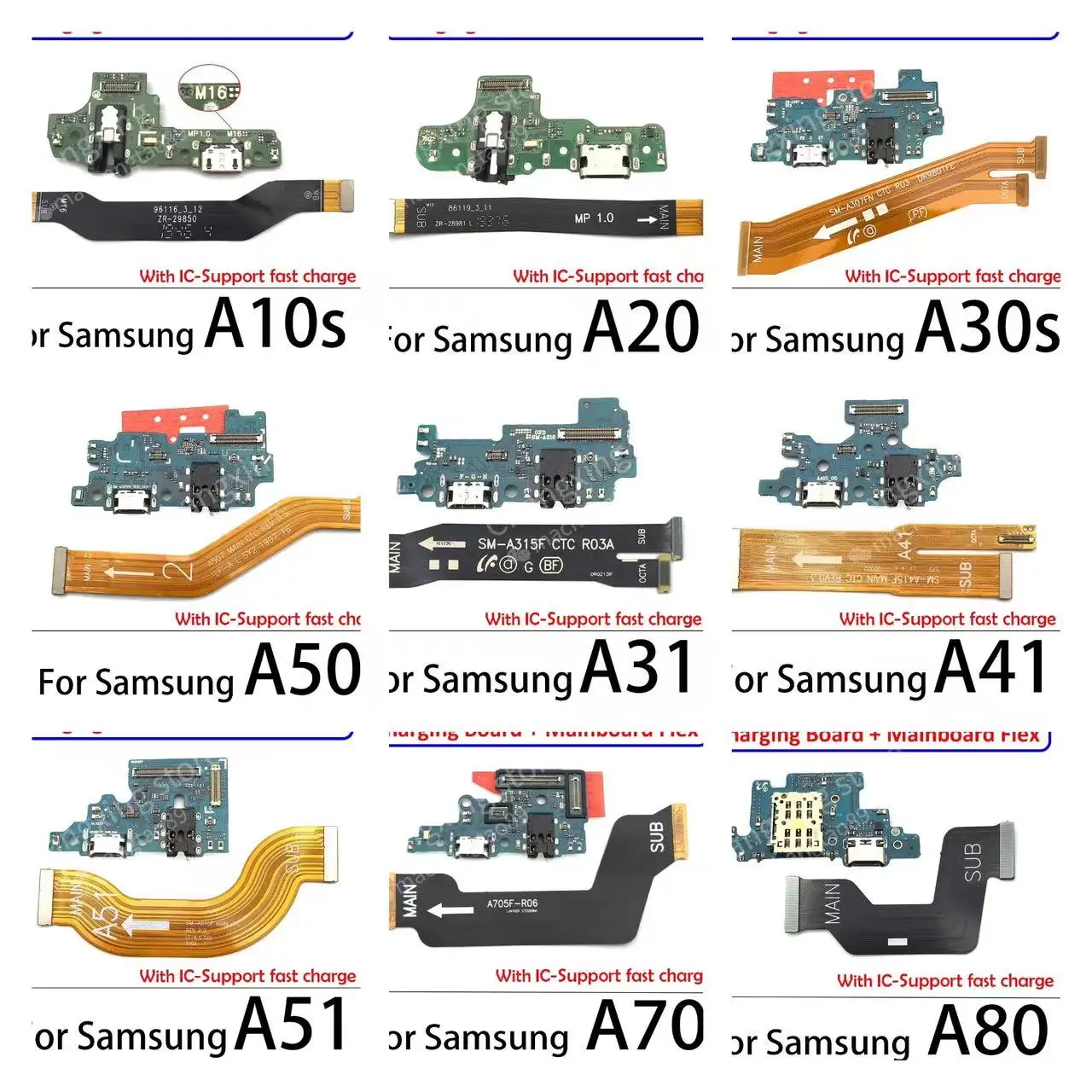 Applicable to Samsung A10 A20 A30 A40 A50 A70 A80 A10S A20S A30S A50S A31A71 USB charging port connector plate + Main board Flex