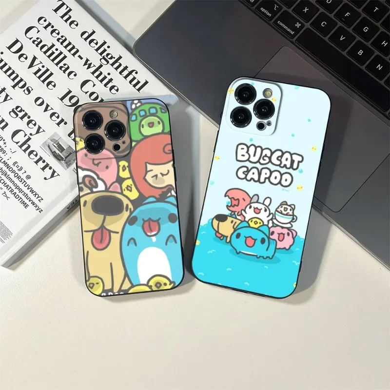 Bugcat Capoo Cartoon Phone Case FOR IPhone 15 14 11 12 Pro 8 7 15 Plus 13 Pro MAX XR XS MINI SE 2020 Black Covers