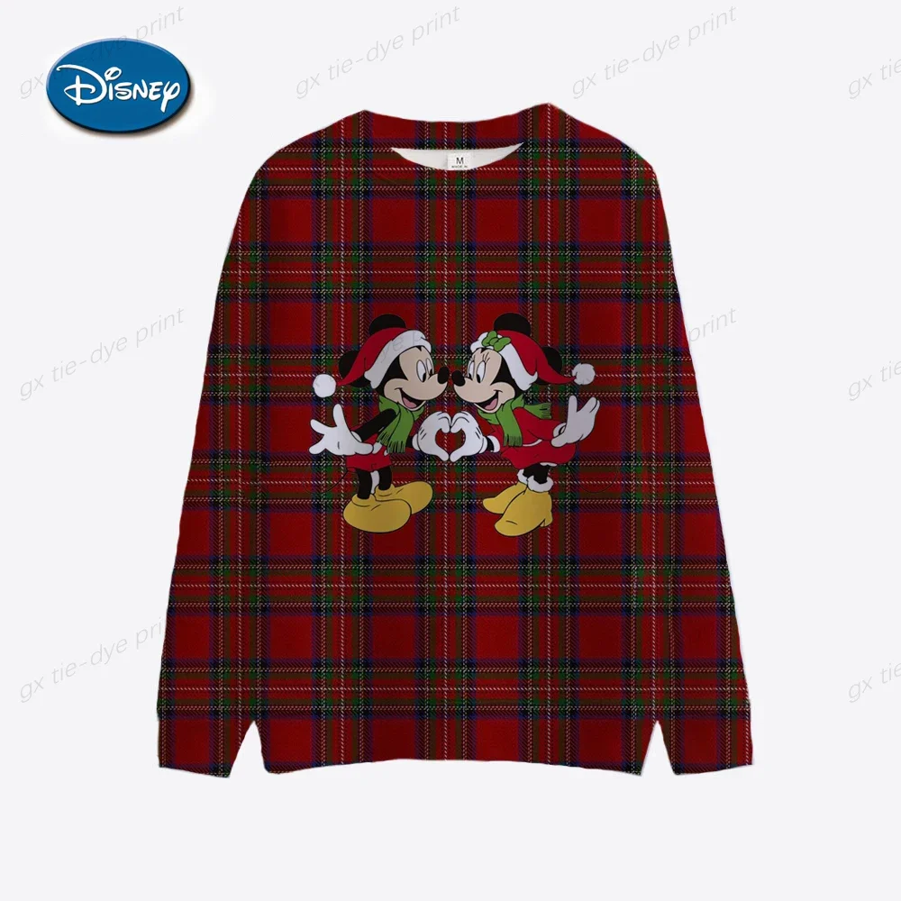 Disney 2024 Autumn New Fashion Casual Cartoon Mickey Mouse and Minnie Christmas Print Slim O Neck Long Sleeve Holiday Sweatshirt