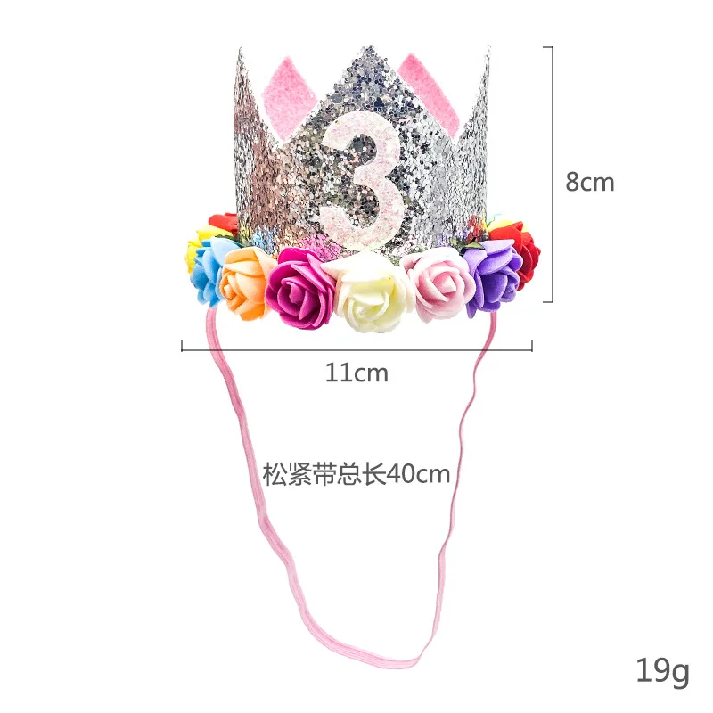 Kinder Geburtstag Crown Silber Glitter Pulver Imitation Blume Hut Baby Ein Jahr Alt 1st Geburtstag Party Dekoration Baby Dusche