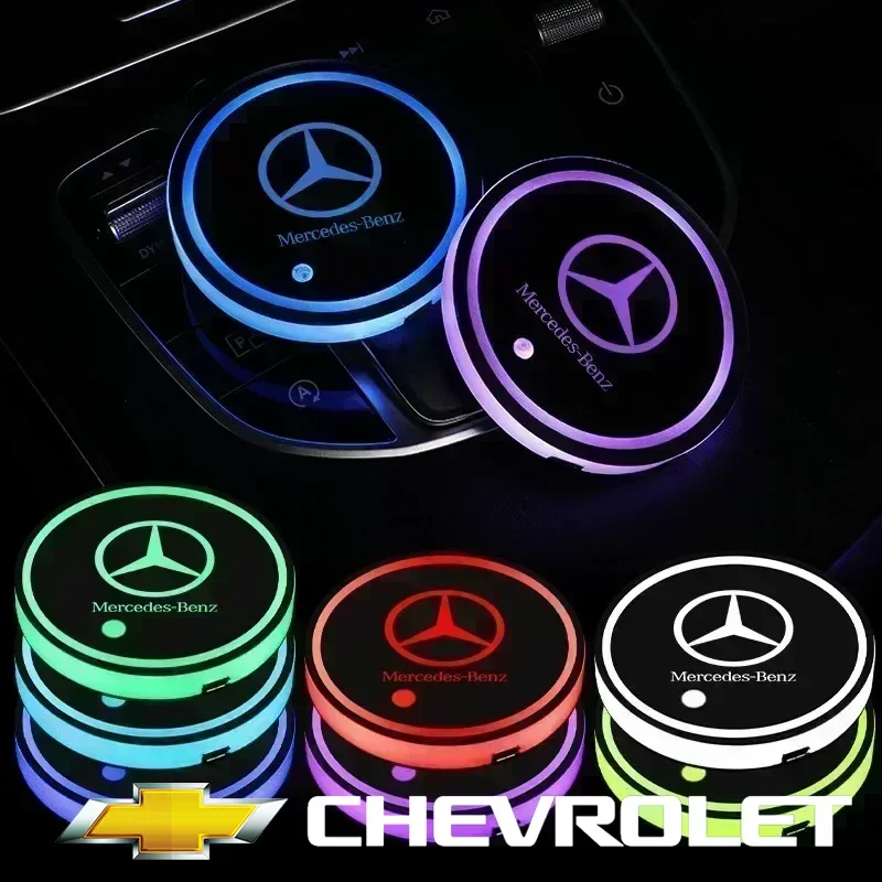 

7 Color LED Car Cup Holder Light Luminous Coaster Water Cup Pad Accessories For Mercedes Benz AMG W124 W202 W203 W204 W210 W211
