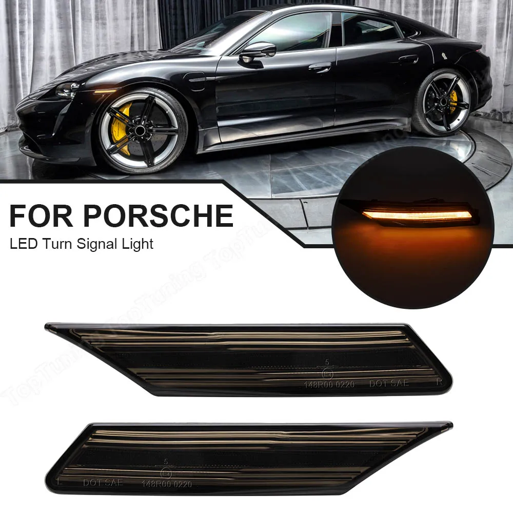 

2x For Porsche Taycan 4S Sedan 2020-Up Amber Bumper Fender LED Side Marker Light Turn Signal Indicator Blinkers Lamp