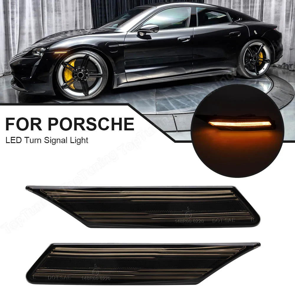 2x For Porsche Taycan 4S Sedan 2020-Up Amber Bumper Fender LED Side Marker Light Turn Signal Indicator Blinkers Lamp