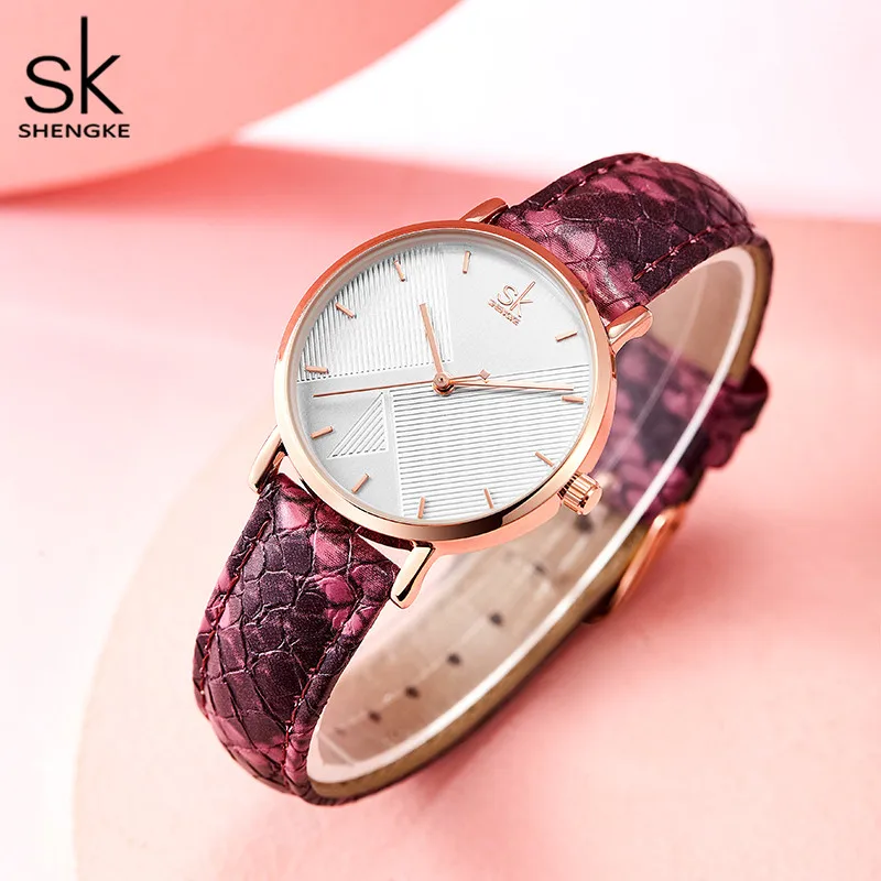 Shengke Original Design Woman Quartz Wristwatches Fashion Snake Leather Strap Women\'s Watches Top New Luxury Red Ladies Clock