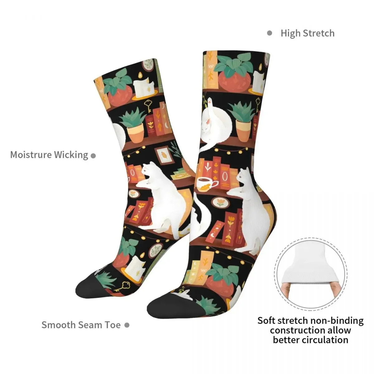 Library Cats 2020 - Night Socks Harajuku High Quality Stockings All Season Long Socks Accessories for Man's Woman's Gifts