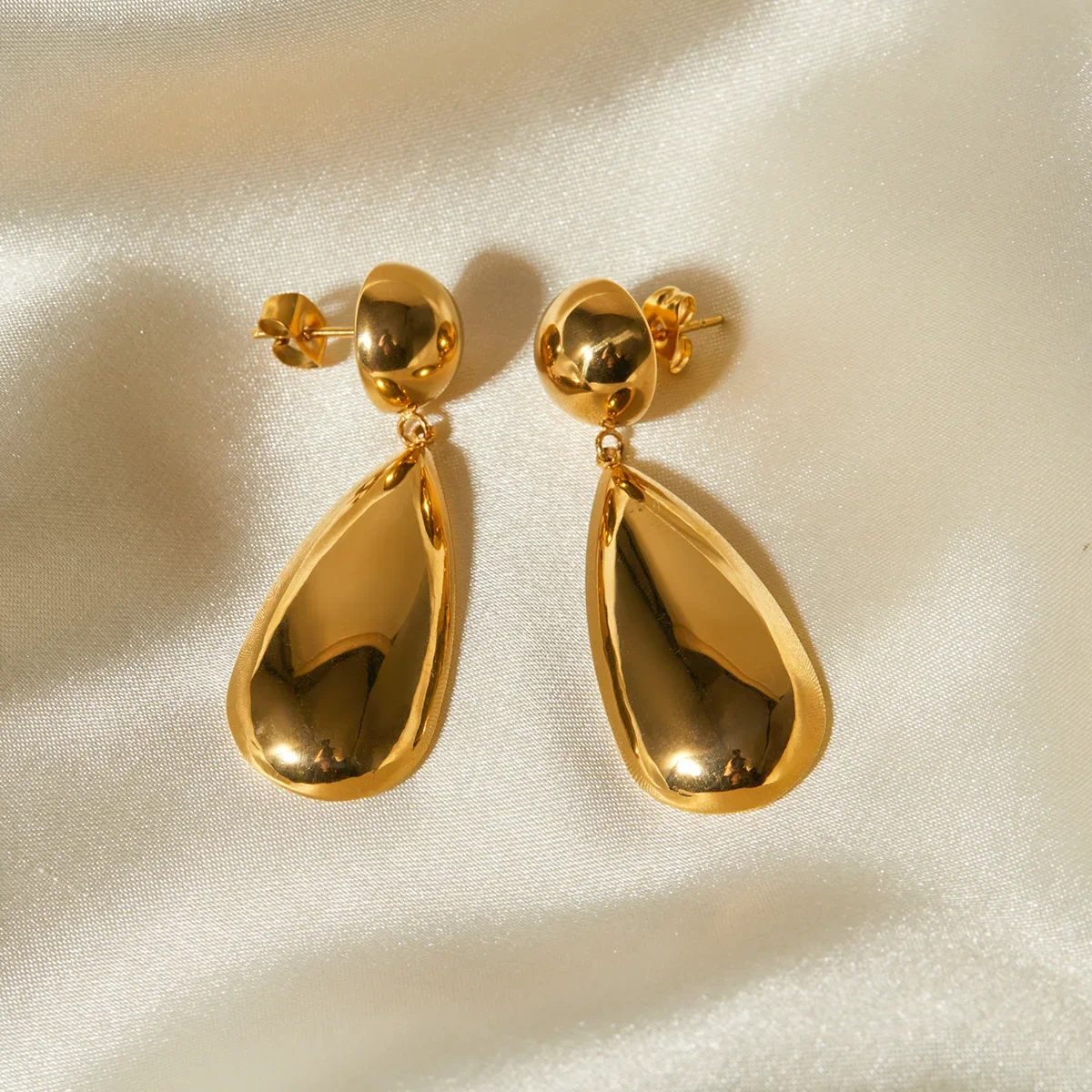 

PRISCA | Women Teadrop Earrings 2024.Fashion Smooth Gold Plated Metal Jewelry.Water Drop Shape.18K Gold. Lightweight.Punk