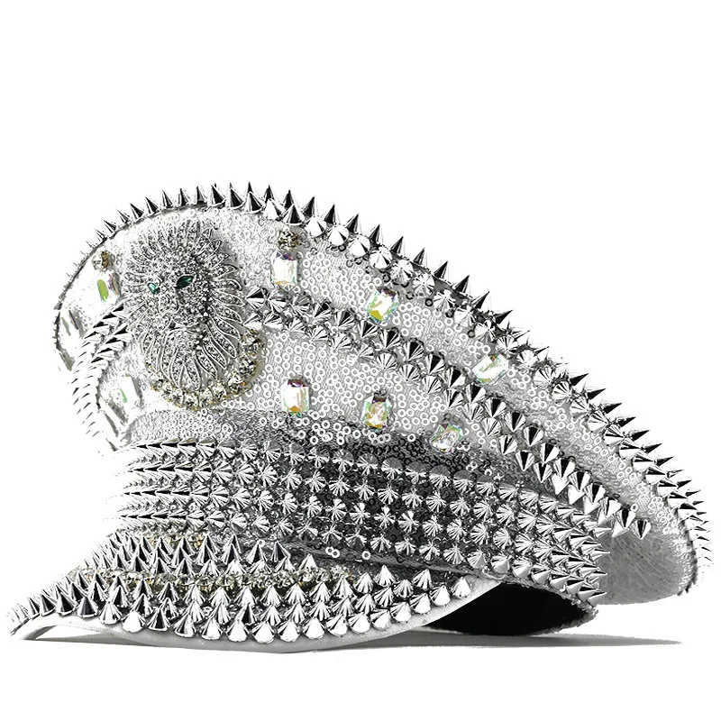 シルバーグリッターパフォーマンスホットスタンピングダイヤモンド多用途象嵌ラインストーンネイビーパーティーカーニバル誕生日結婚式ビッグハット