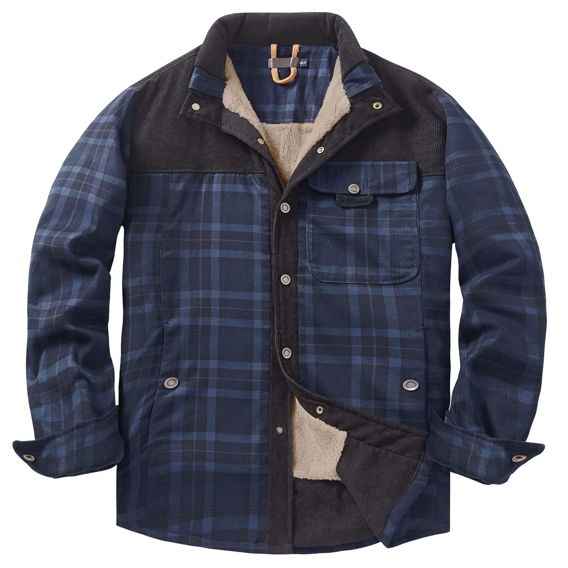 

New Winter Men Fleece Plaid Shirts Coats Long sleeved Loose Casual Shirts Jackets Quality Male Warm Shirts Jackets US size 3XL