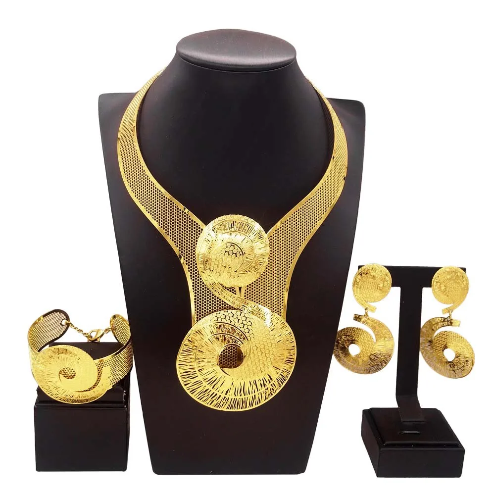 Imagem -05 - Jóias Banhadas a Ouro para Mulheres Colar Brincos Anel Pulseira Acessórios da Menina Moda Yulaili24k