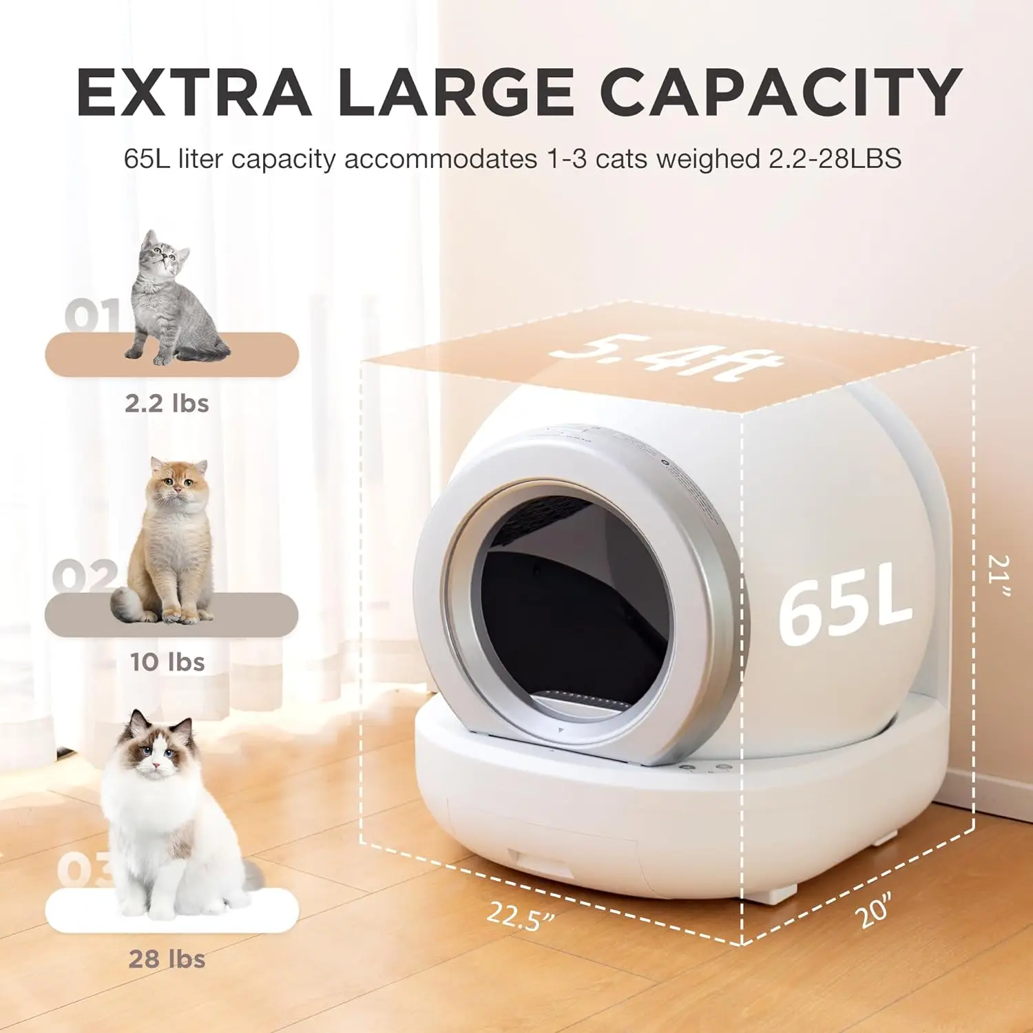 Self Cleaning Cat Box, Large Automatic Cat Box With APP Control 2.4GHz Wi-Fi Supported Smart Box For Cats