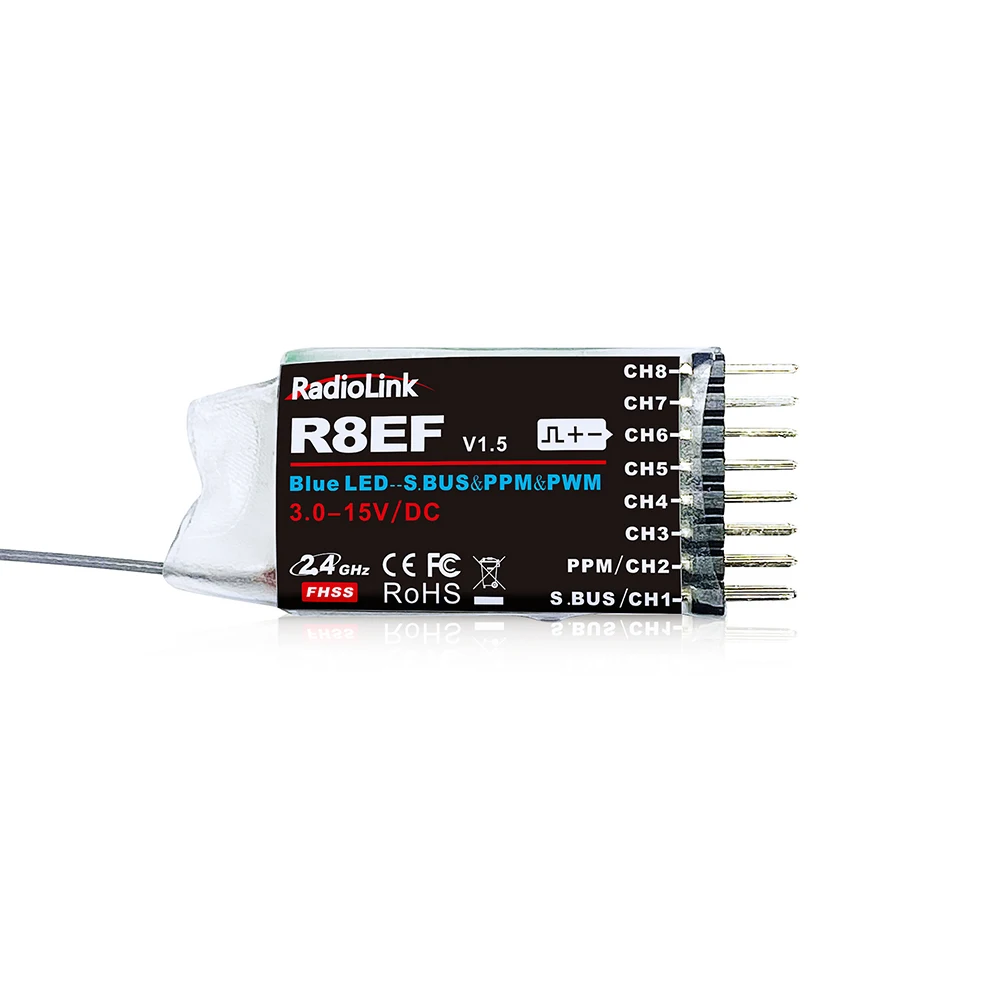 RadioLink R8EF 2.4GHz 8CH Long Distance PWM PPM SBUS RC Receiver for T8FB T8S RC Transmitter RC Airplane Car Boat