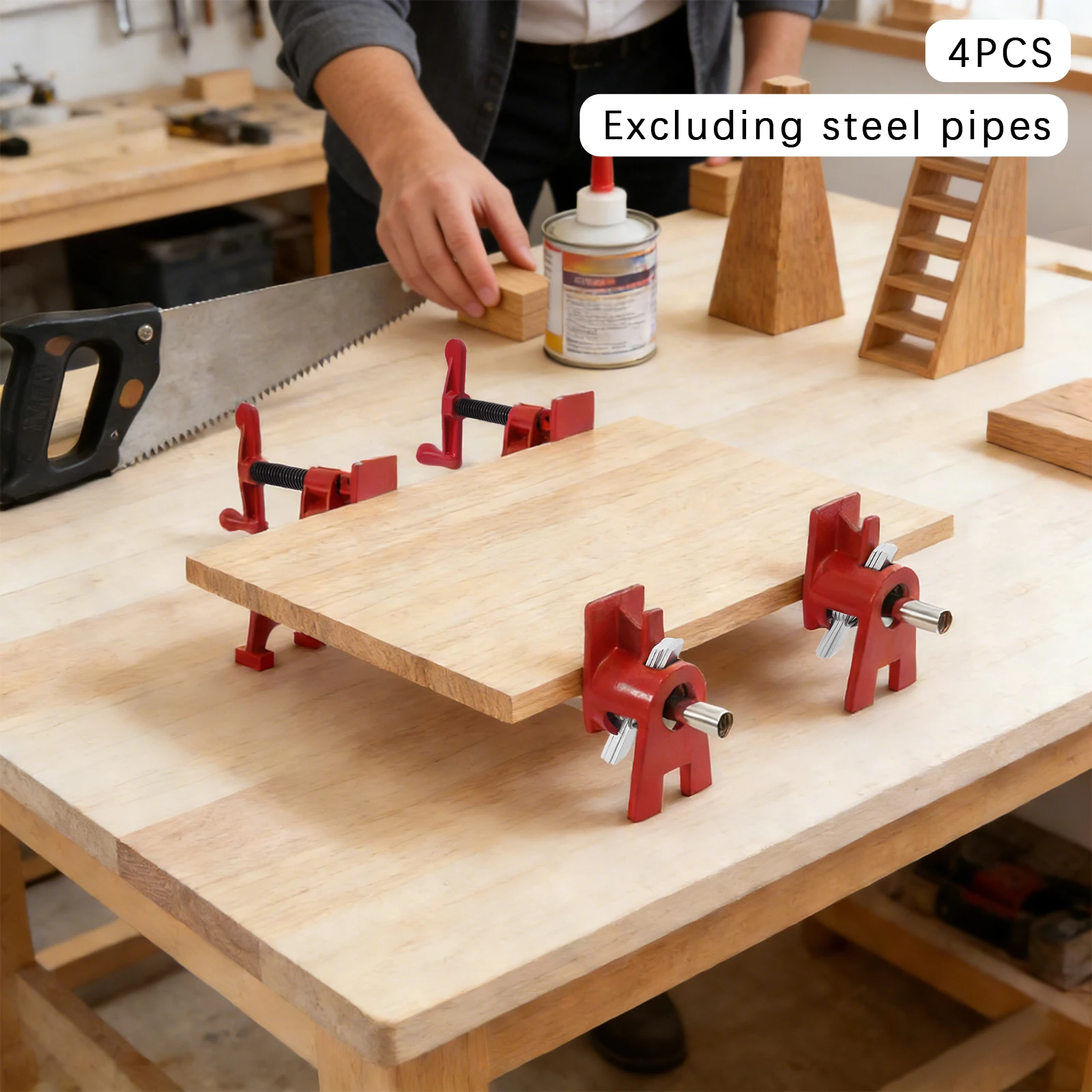 

4Pcs 3/4 Inch Wood Gluing Pipe Clamp Cast Iron Red Spring Lever Clamp Anti Rust Woodworking Cabinet Making Tabletop Fixture Tool