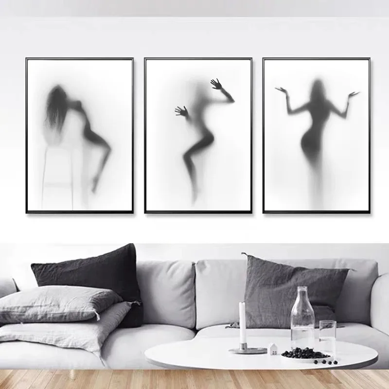 Black and White Abstract Beauty Women Sexy Nude Girl Shower Obscure Posters Prints Canvas Painting for Room Bath Wall Art Decor