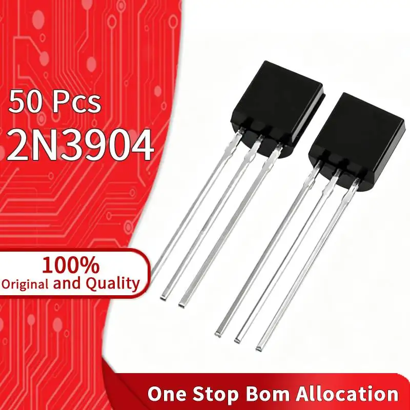 50 Pcs 2N3904 NPN BJT General Purpos Transistor TO-92 40V 200mA 300MHz Used For Switching Small Signal Processing Transistors