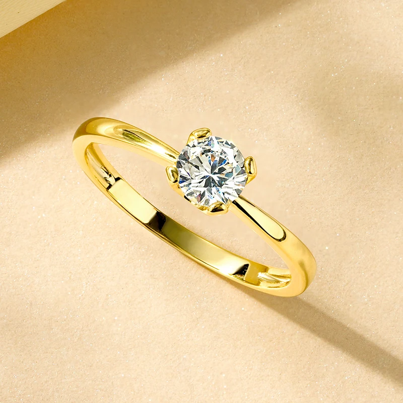 Rrjzz Runder Solitär-Moissanit-Diamant-Verlobungsring in Silber- und Goldfarbe, Zeitlose Eheringe für Frauen, Leichterer Schmuck – Detail 5